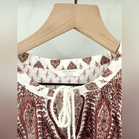 NWT Lucky Brand Border Print Peasant Top Orange Size Small - Picture 7 of 9